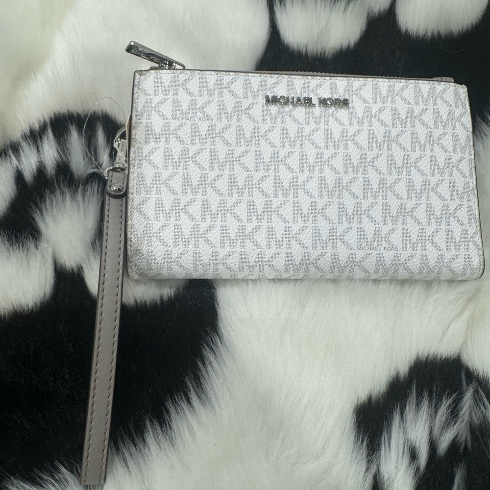 Michael Kors Silver and White Logo Wristlet